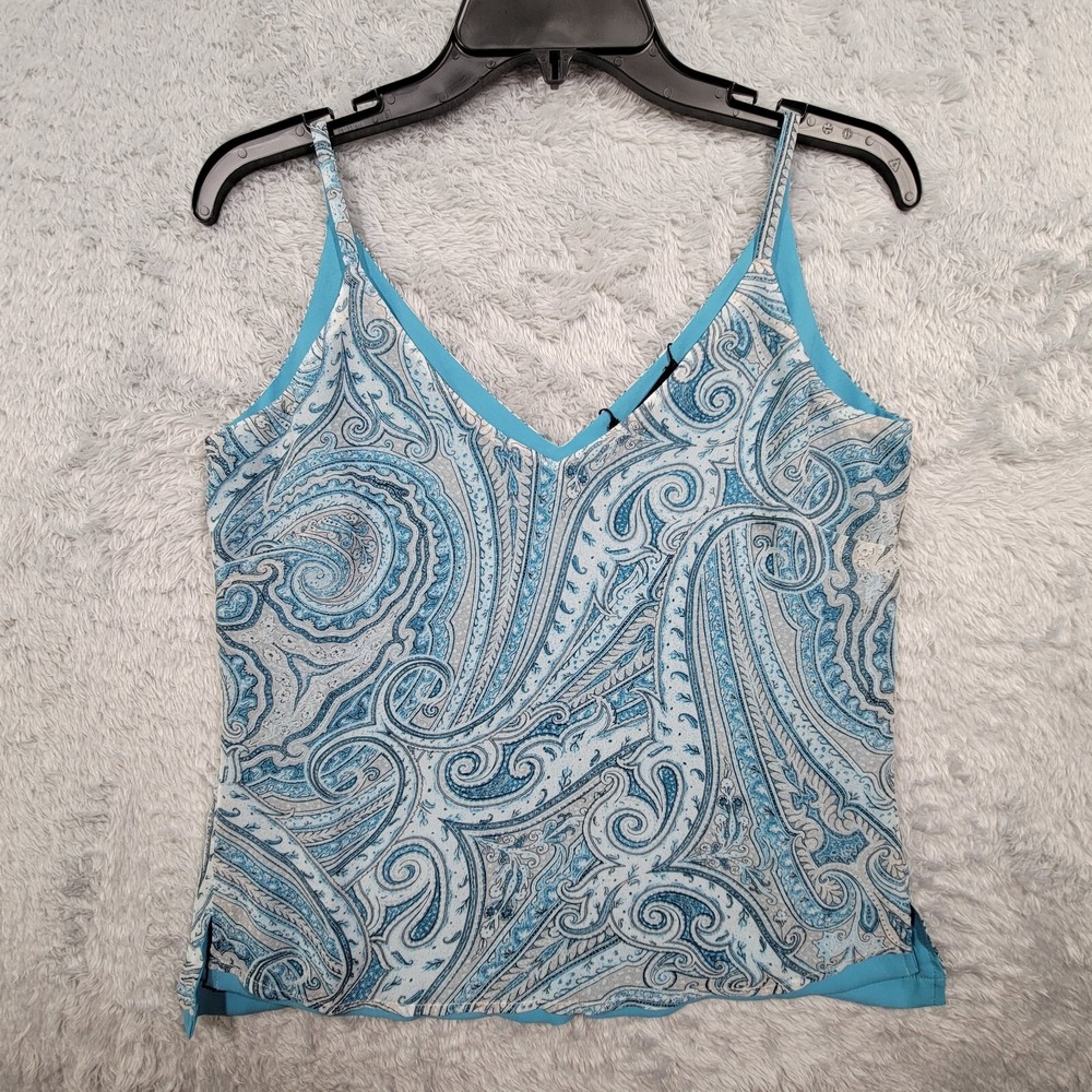 WHBM‎ Paisley Print Tank Top Cami V Neck Sleeveless Blue Casual Womens XSP